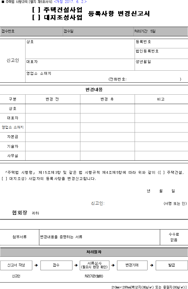(주택건설사업, 대지조성사업) 등록사항 변경신고서